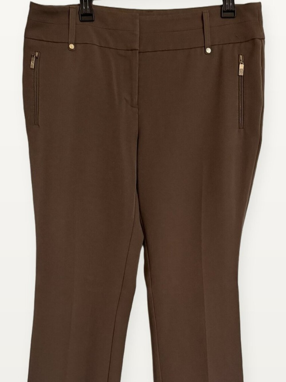 Dark Brown Gold Zip Pocket Studded Belt Loop Dress Pants